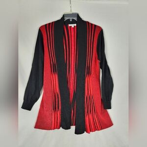 NorthStyle Red and Black Cardigan Sweater with Bold Stripes Open Front